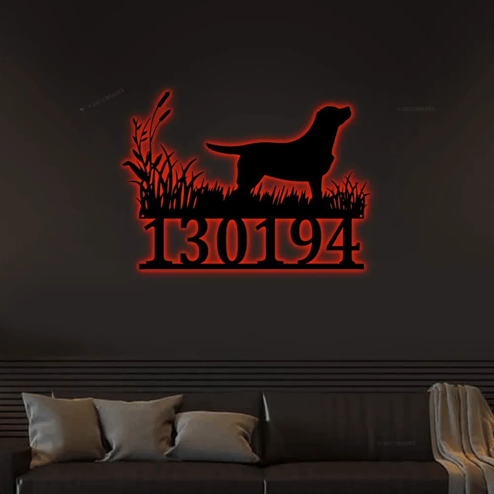 Labrador Family Name Sign With Led Lights, Custom Lake House Sign, Dog Decor, Lab Custom Metal Sign, Pet Sign, Labrador Retrieve