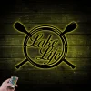 Lake Life Sign With Crossed Paddles Metal Wall With Led Lights, Lake Life Decor, Crosses Paddles Sign, Metal Wall Art Lake, Lake Life Metal Sign