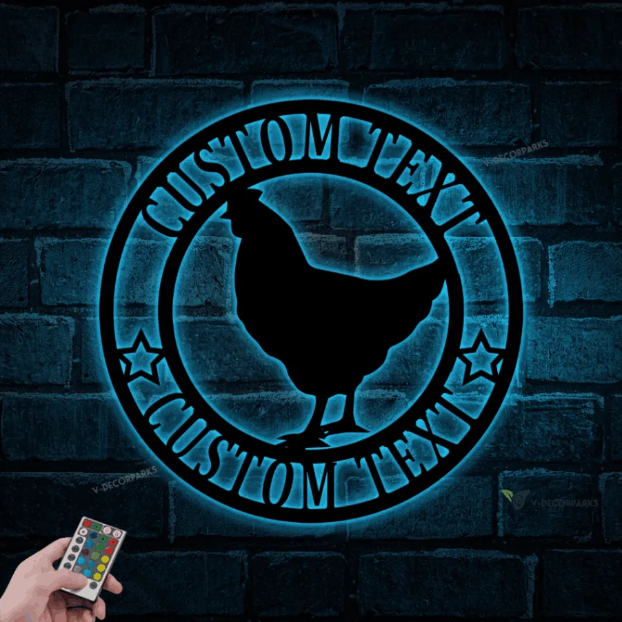 Last Name Chicken Door Hanger, Chicken Garden Flag, Chicken Sign With Led Lights, Chicken Decor, Farmhouse Chicken Wall Decor