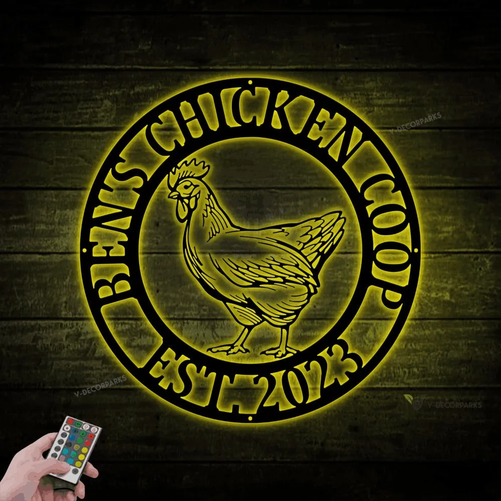 Last Name Chicken Door Hanger With Led Lights, Chicken Garden Flag, Chicken Sign, Chicken Decor, Farmhouse Chicken Wall Decor