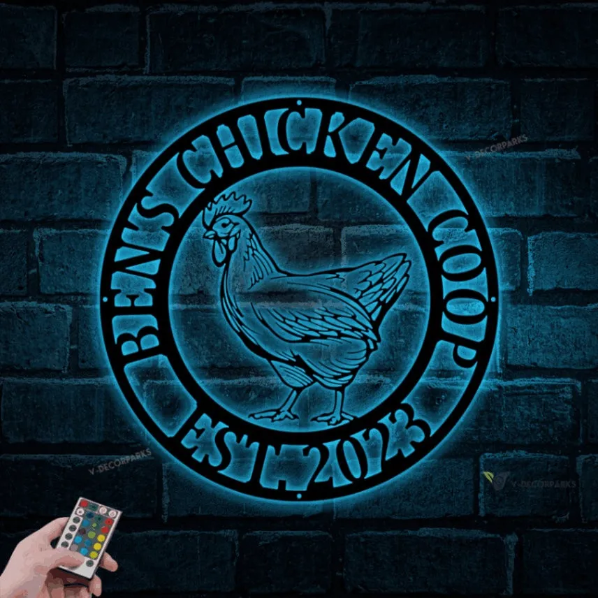 Last Name Chicken Door Hanger With Led Lights, Chicken Garden Flag, Chicken Sign, Chicken Decor, Farmhouse Chicken Wall Decor