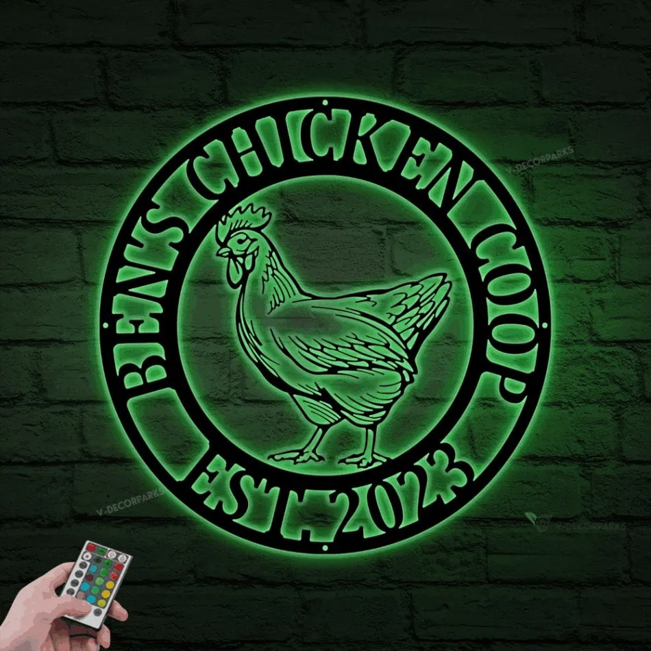 Last Name Chicken Door Hanger With Led Lights, Chicken Garden Flag, Chicken Sign, Chicken Decor, Farmhouse Chicken Wall Decor