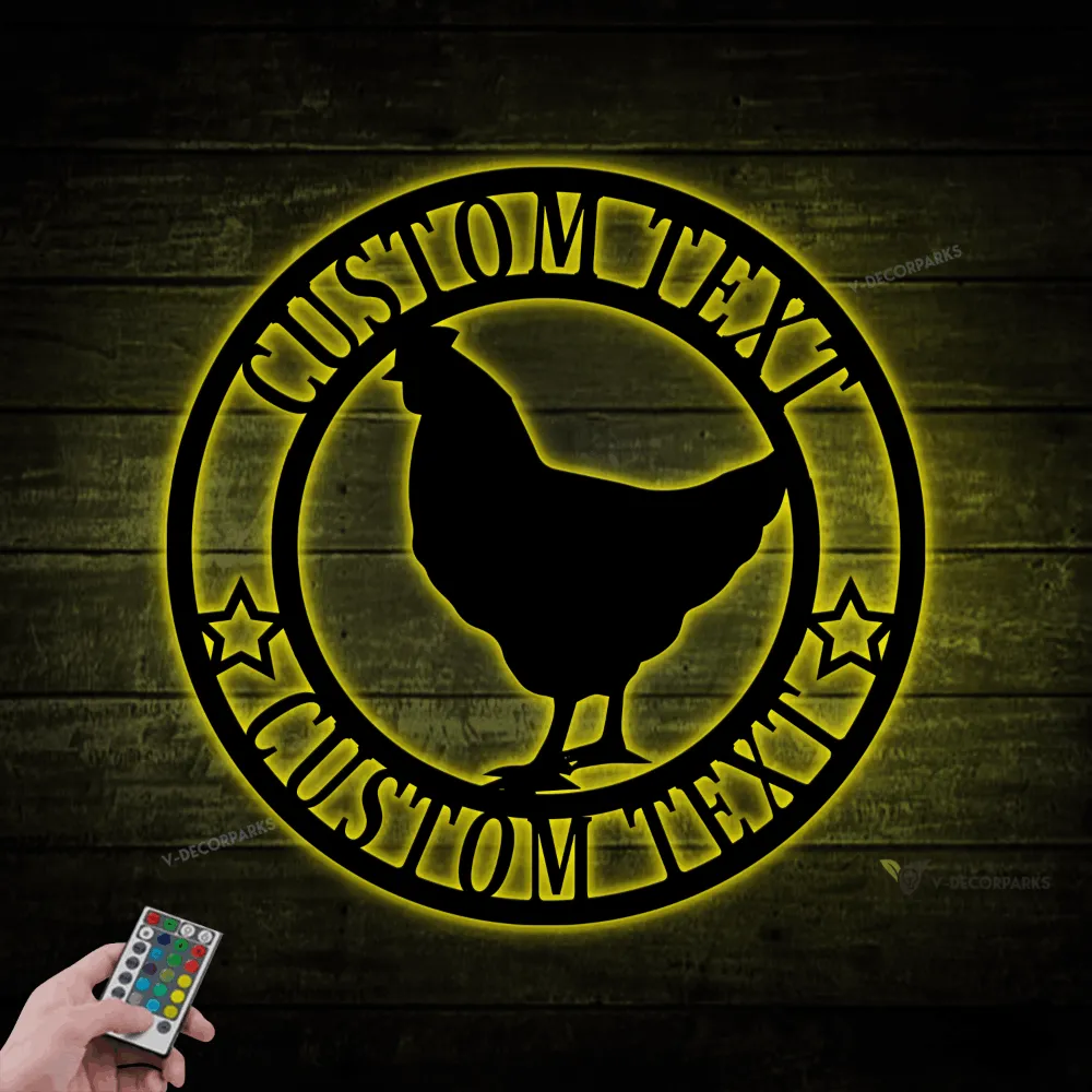 Last Name Chicken Door Hanger, Chicken Garden Flag, Chicken Sign With Led Lights, Chicken Decor, Farmhouse Chicken Wall Decor