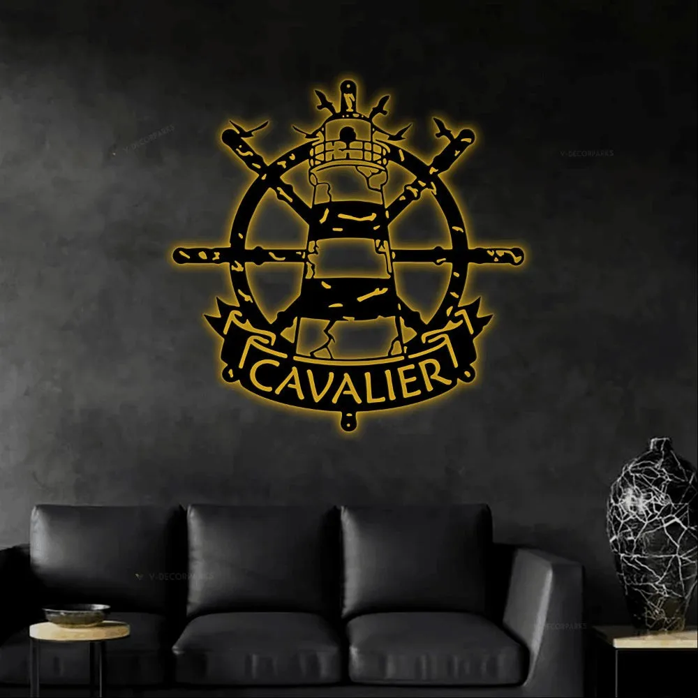 Lighthouse Metal Decor With Led Lights, Personalized Lighthouse Sign, Nautical Wall Decor, Metal Art, Lighthouse Ship Wheel, Nautical Address Sign