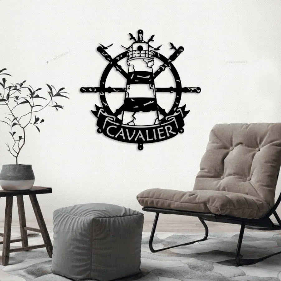 Lighthouse Metal Decor With Led Lights, Personalized Lighthouse Sign, Nautical Wall Decor, Metal Art, Lighthouse Ship Wheel, Nautical Address Sign