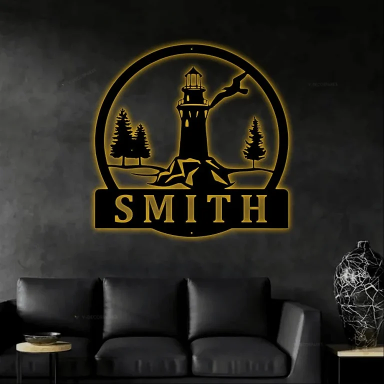 Lighthouse Metal Sign With Led Lights, Personalized Lighthouse Sign ...