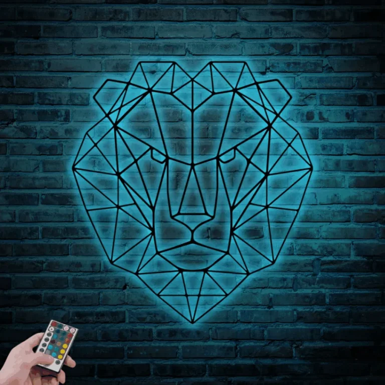 Lion Metal Wall Art With Led Lights, Geometric Lion Head Sign, Lion Metal Sign, Lion Wall Art, Geometric Wall Art, Safari Wall Art, Lion Metal Decor