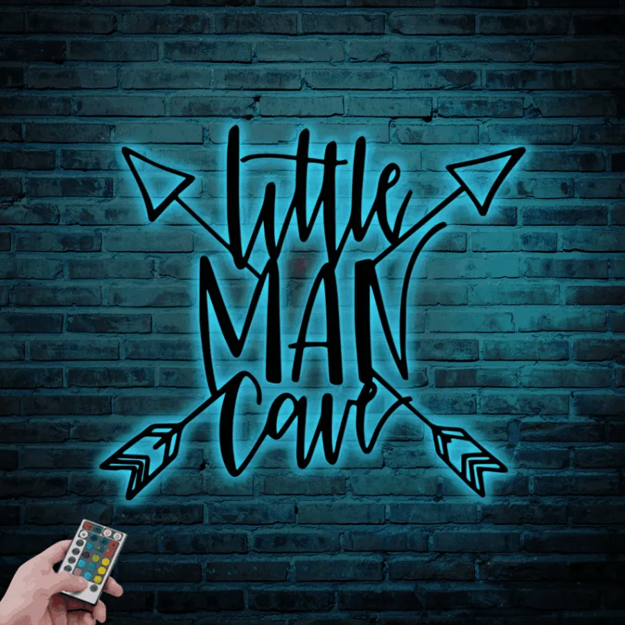 Little Man Cave Sign With Led Lights, Nursery Metal Wall Art, Above Crib Decor, Boys Nursery Sign, Little Man Cave Wall Art, Baby Room Decor
