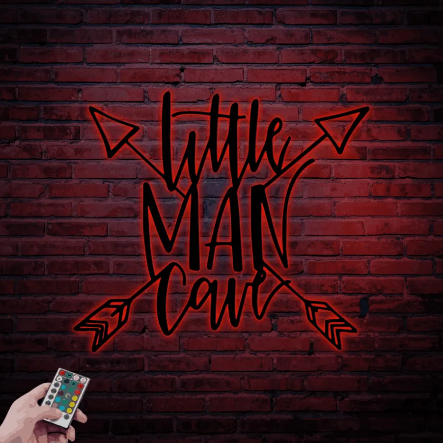 Little Man Cave Sign With Led Lights, Nursery Metal Wall Art, Above Crib Decor, Boys Nursery Sign, Little Man Cave Wall Art, Baby Room Decor
