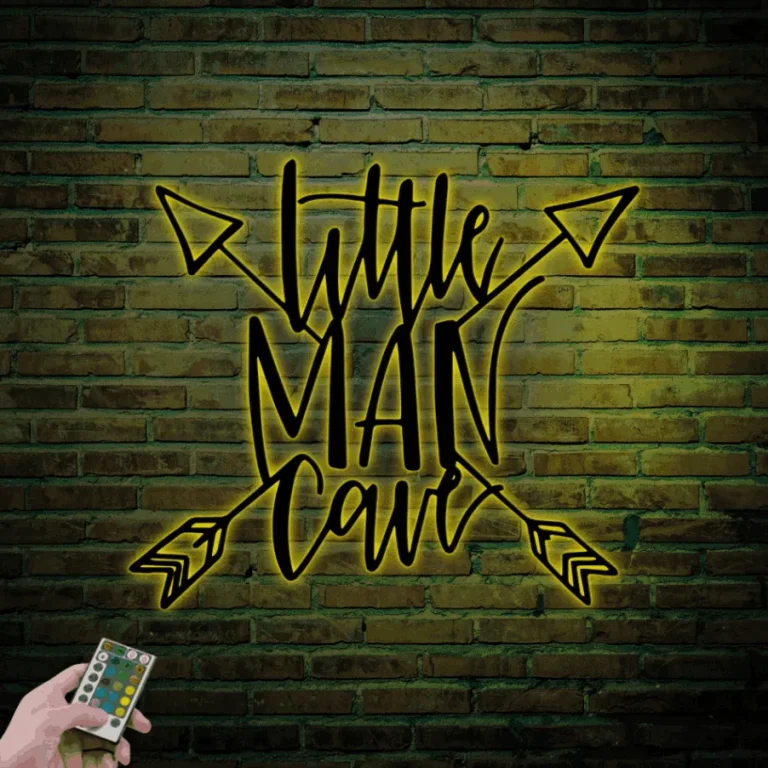 Little Man Cave Sign With Led Lights, Nursery Metal Wall Art, Above Crib Decor, Boys Nursery Sign, Little Man Cave Wall Art, Baby Room Decor