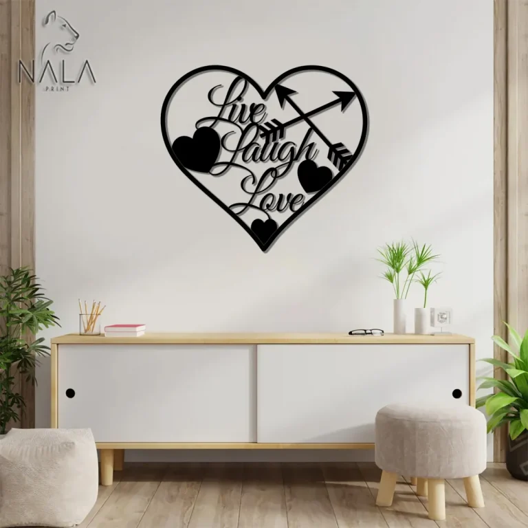 Live Laugh Love Heart And Arrow Metal Sign, Love Wall Art Decor, Heart Design Metal Wall Hanging, Gift For Valentine's Day
