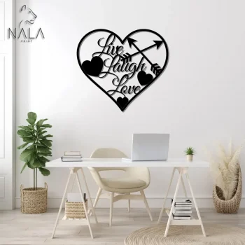 Live Laugh Love Heart And Arrow Metal Sign, Love Wall Art Decor, Heart Design Metal Wall Hanging, Gift For Valentine's Day