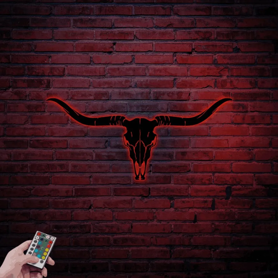 Longhorn Metal Wall Art With Led Lights, Longhorn Metal Art, Cow Skull Sign, Longhorn Ranch Metal Sign, Longhorn Skull, Texas Longhorn Decor