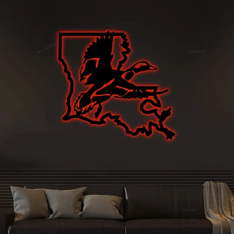 Louisiana Duck Art With Led Lights, Louisiana Decor, Duck Metal Sign, Louisiana Duck Sign, Louisiana Wall Sign, Man Cave Sign, Mallard Sign