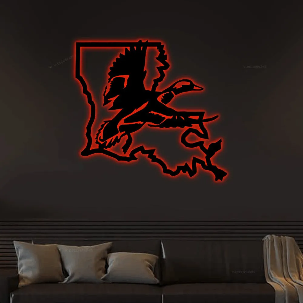 Louisiana Duck Art With Led Lights, Louisiana Decor, Duck Metal Sign, Louisiana Duck Sign, Louisiana Wall Sign, Man Cave Sign, Mallard Sign
