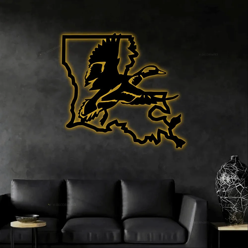 Louisiana Duck Art With Led Lights, Louisiana Decor, Duck Metal Sign, Louisiana Duck Sign, Louisiana Wall Sign, Man Cave Sign, Mallard Sign