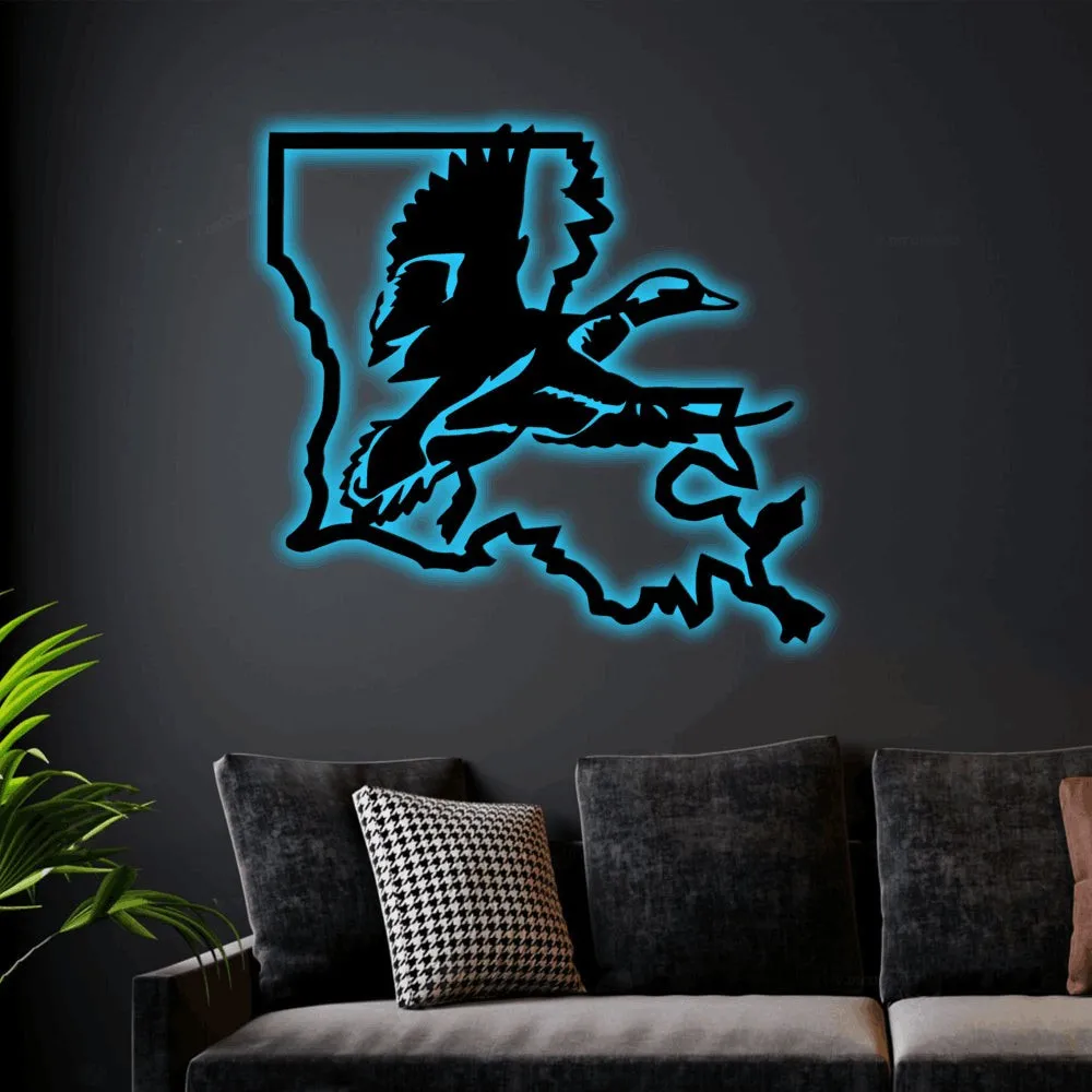 Louisiana Duck Art With Led Lights, Louisiana Decor, Duck Metal Sign, Louisiana Duck Sign, Louisiana Wall Sign, Man Cave Sign, Mallard Sign