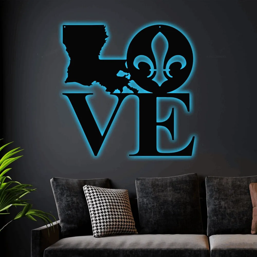 Louisiana Metal Decor With Led Lights, Louisiana Art, Louisiana Fleur De Lis, Louisiana Love, La Love, Cajun Art, Fleur De Lis Hanging,louisiana Gift