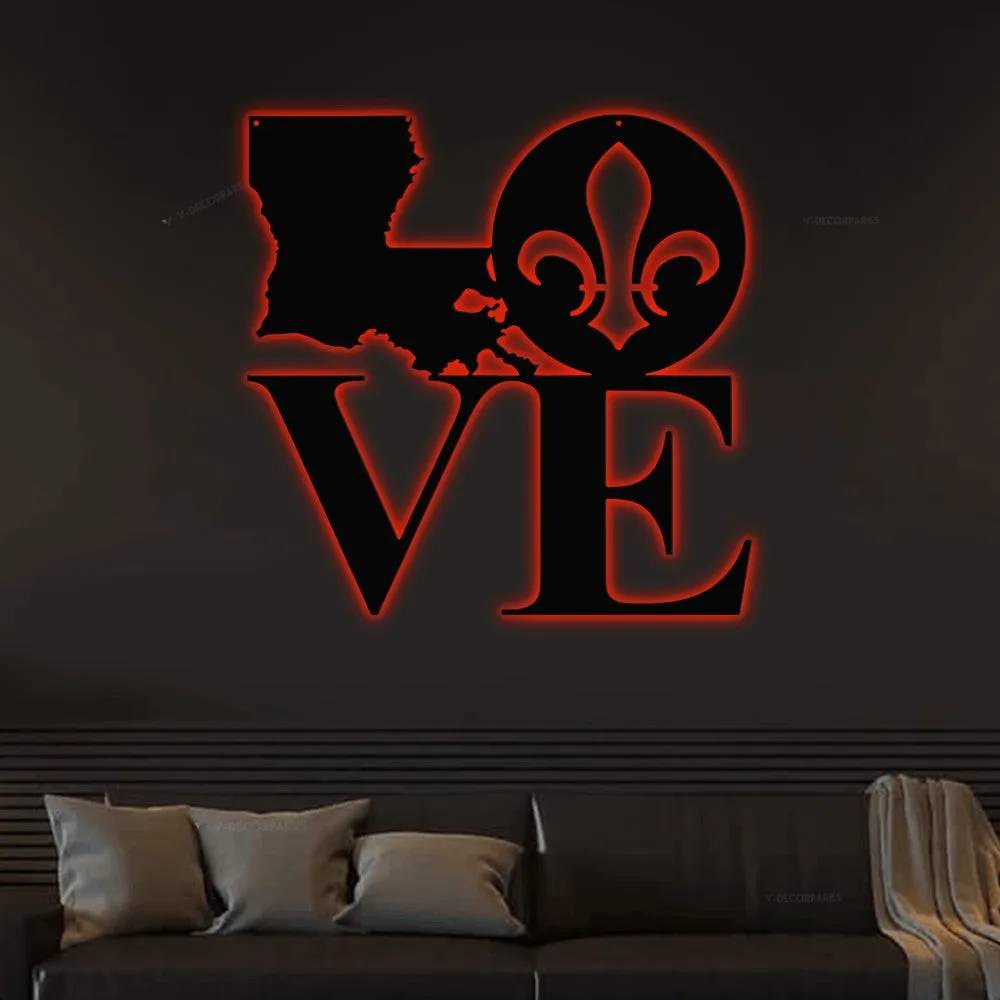 Louisiana Metal Decor With Led Lights, Louisiana Art, Louisiana Fleur De Lis, Louisiana Love, La Love, Cajun Art, Fleur De Lis Hanging,louisiana Gift