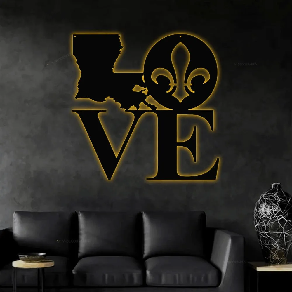 Louisiana Metal Decor With Led Lights, Louisiana Art, Louisiana Fleur De Lis, Louisiana Love, La Love, Cajun Art, Fleur De Lis Hanging,louisiana Gift