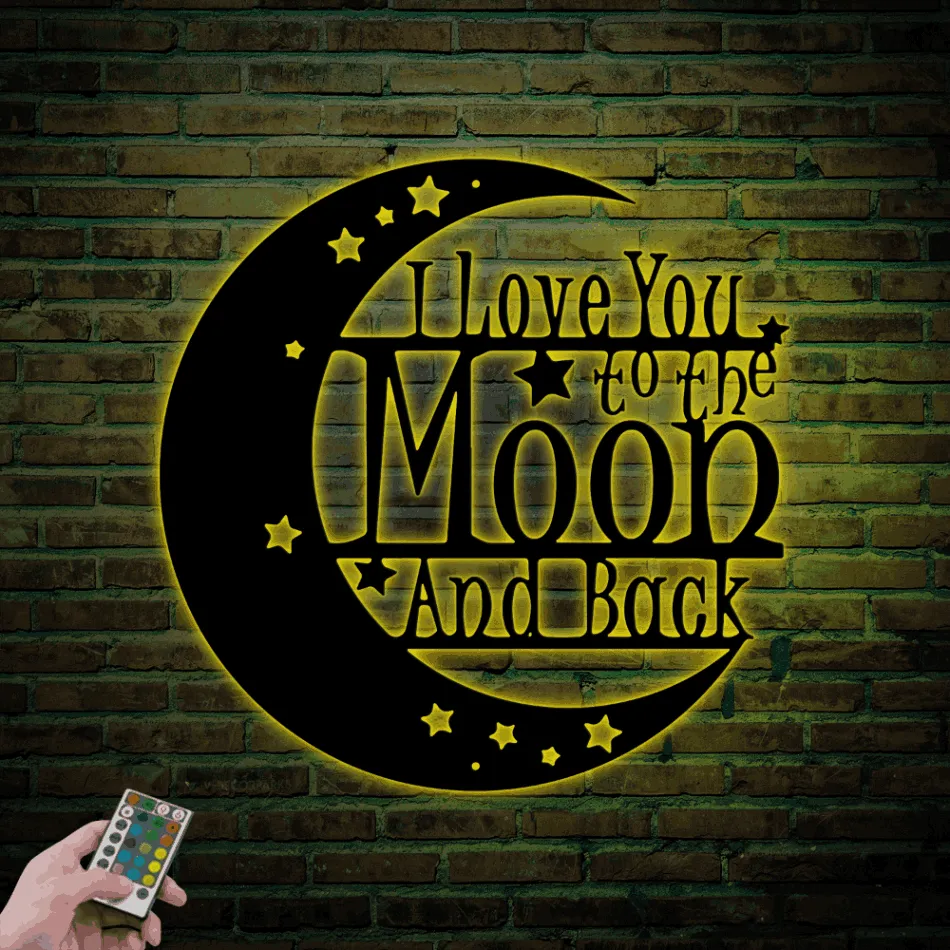 Love You To The Moon And Back Sign With Led Lights, Love Metal Wall Art, Moon Sign, Space Nursery Sign, Kids Above Bed Sign, Above Crib Decor