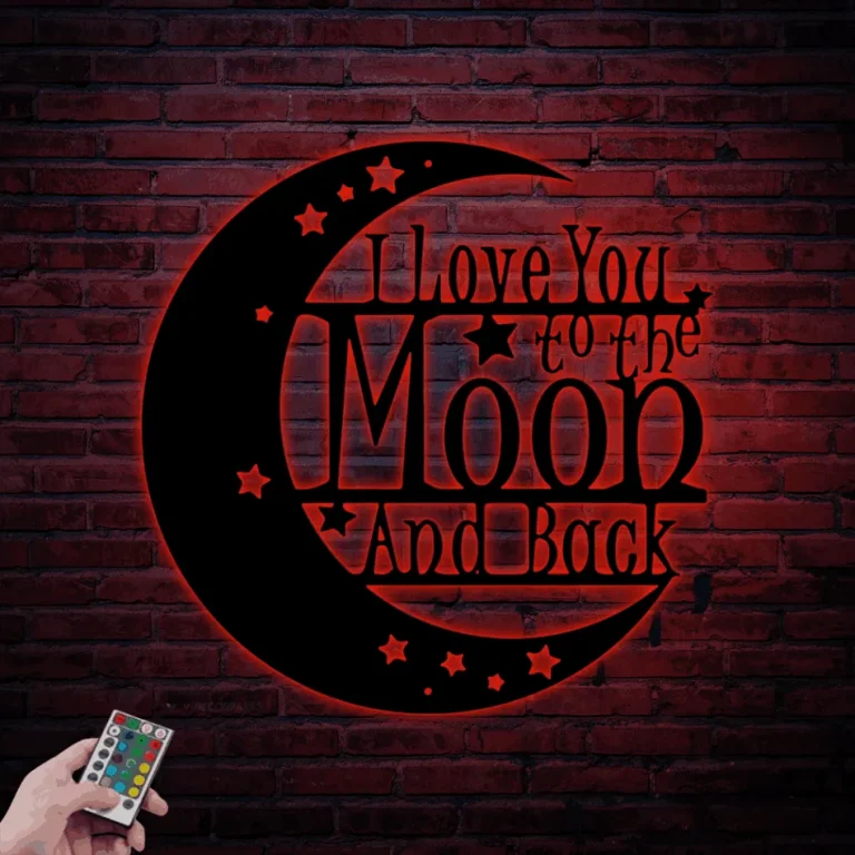 Love You To The Moon And Back Sign With Led Lights, Love Metal Wall Art, Moon Sign, Space Nursery Sign, Kids Above Bed Sign, Above Crib Decor