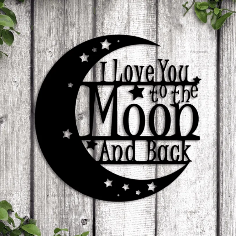 Love You To The Moon And Back Sign With Led Lights, Love Metal Wall Art, Moon Sign, Space Nursery Sign, Kids Above Bed Sign, Above Crib Decor