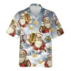 Santa Beer Hawaiian Shirt For Men Women, Beer Lovers Button Down Short Sleeve Shirts, Holiday Christmas Aloha Shirts, Drink Beer Summer Beach Shirts