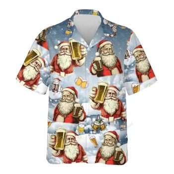 Christmas Beer Hawaiian Shirt For Men Women, Beer Lovers Button Down Short Sleeve Shirt, Holiday Christmas Aloha Shirts, Santa Beer Summer Beach Shirt