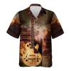 Vintage Guitar Hawaiian Shirts For Men Women, Guitar Hawaiian Style Aloha Shirts, Summer Beach Shirts, Guitar Lovers Button Down Short Sleeve Shirts