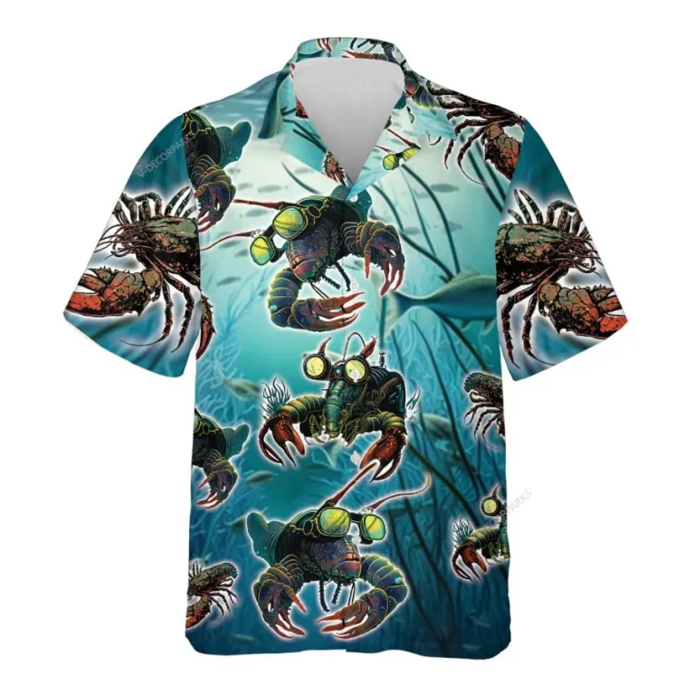 Lobster Diving Hawaiian Shirt For Men Women,crawfish Button Down Short Sleeve Shirt, Lobster Scuba Diving Hawaii Style Aloha Shirt,casual Cruise Shirt