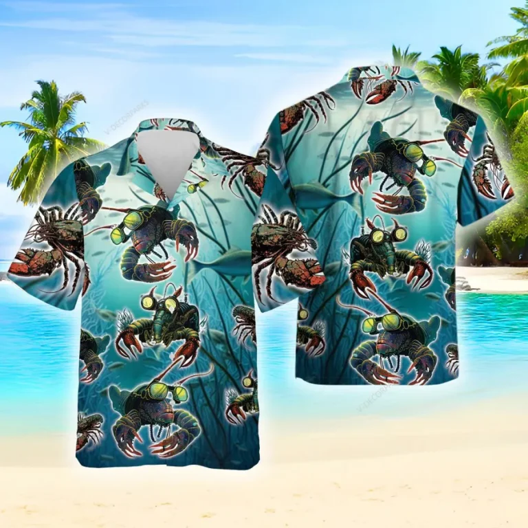 Lobster Diving Hawaiian Shirt For Men Women,crawfish Button Down Short Sleeve Shirt, Lobster Scuba Diving Hawaii Style Aloha Shirt,casual Cruise Shirt