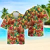 Red Angus Cow Hibiscus Unisex Hawaiian Shirt, Cute Red Angus Cow Aloha Hawaii Shirt, Tropical Pattern Summer Vacation Aloha Beach Shirt