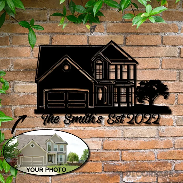 Personalized Metal House Sign, Custom House Silhouette Cut Metal Sign, Metal Wall Art, Metal Address And House Sign