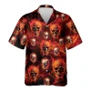 Fire Skull Hawaiian Shirt For Men Women, Feed Ghost Cruise Summer Beach Shirt, Casual Printed Aloha Shirt For Horror Lovers