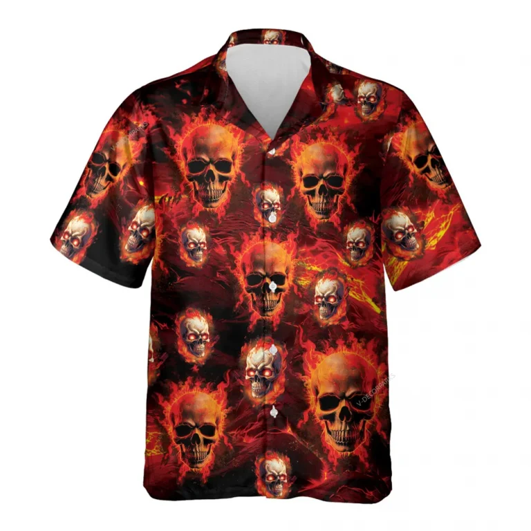 Fire Skull Hawaiian Shirt For Men Women, Feed Ghost Cruise Summer Beach Shirt, Casual Printed Aloha Shirt For Horror Lovers