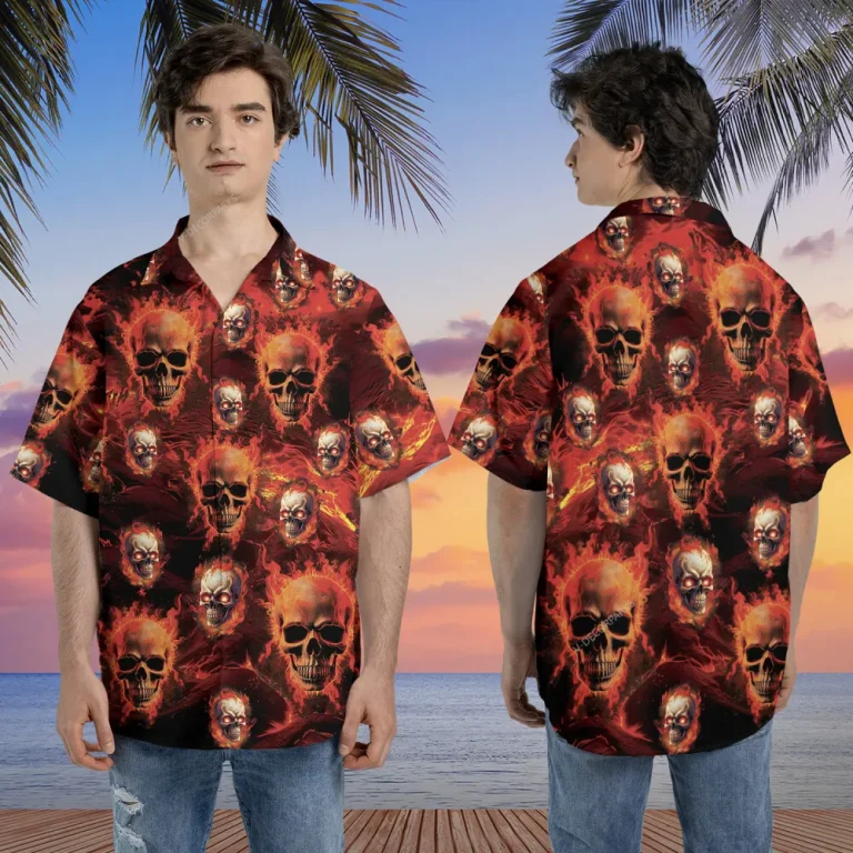 Fire Skull Hawaiian Shirt For Men Women, Feed Ghost Cruise Summer Beach Shirt, Casual Printed Aloha Shirt For Horror Lovers