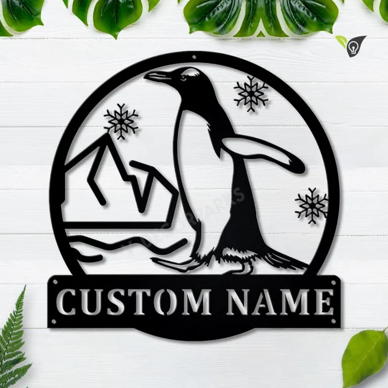 Personalized Penguin Bird Monogram Metal Sign Art, Custom Penguin Bird Metal Sign, Father's Day Gift, Pets Gift, Birthday Gift