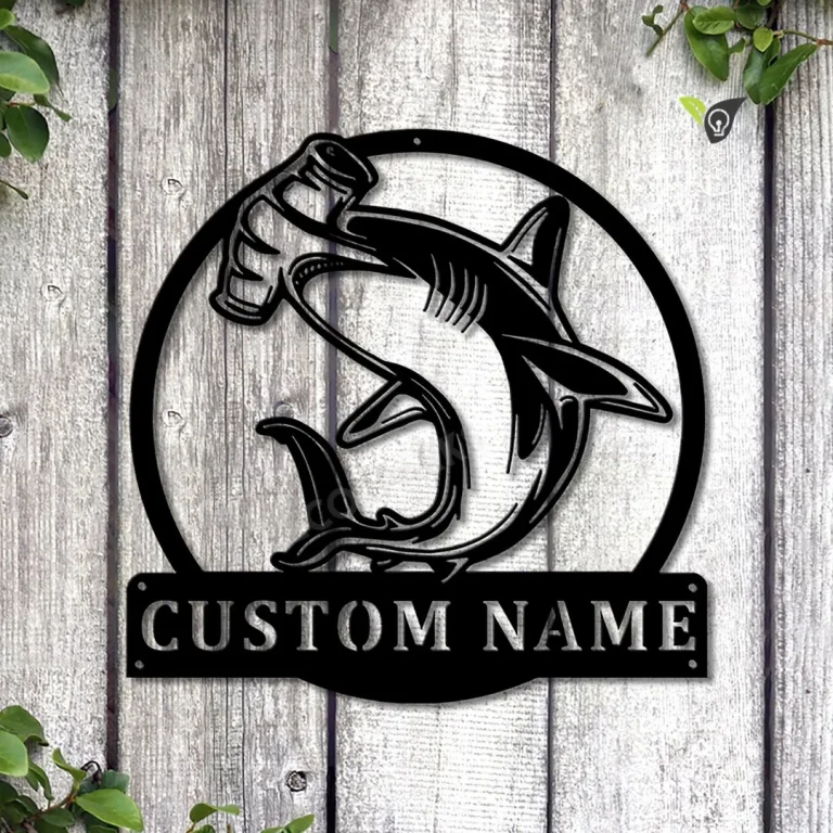 Personalized Hammerhead Shark Metal Sign Art, Custom Shark Monogram Metal Sign, Birthday Gift, Animal Funny, Father's Day Gift