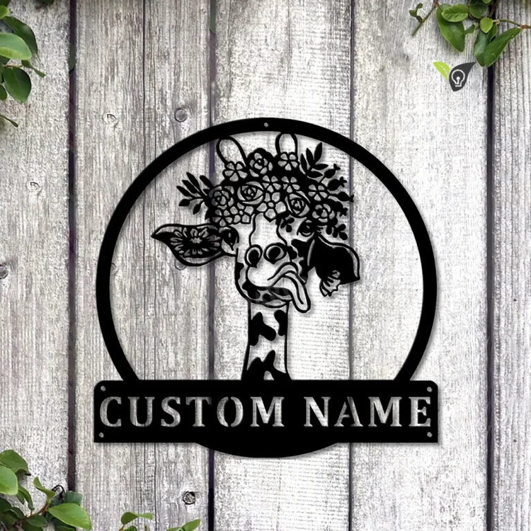 Personalized Giraffe Monogram Metal Sign Art, Custom Giraffe Monogram Metal Sign, Birthday Gift, Animal Funny, Father's Day Gift