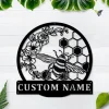 Personalized Honey Bee Monogram Metal Sign Art, Custom Honey Bee Metal Wall Art, Bee Antler Decor, Housewarming Outdoor Metal Sign