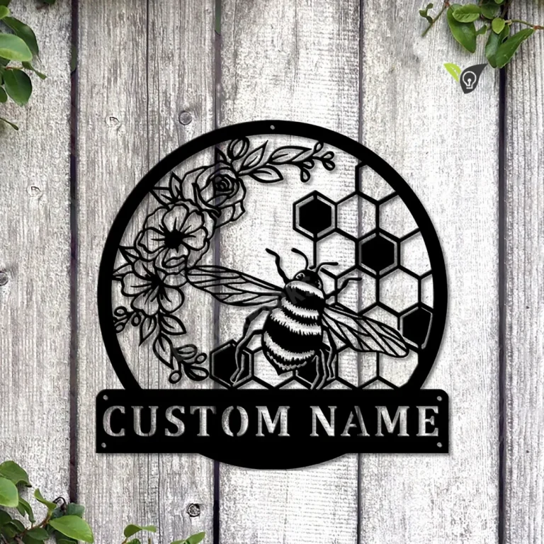 Personalized Honey Bee Monogram Metal Sign Art, Custom Honey Bee Metal Wall Art, Bee Antler Decor, Housewarming Outdoor Metal Sign