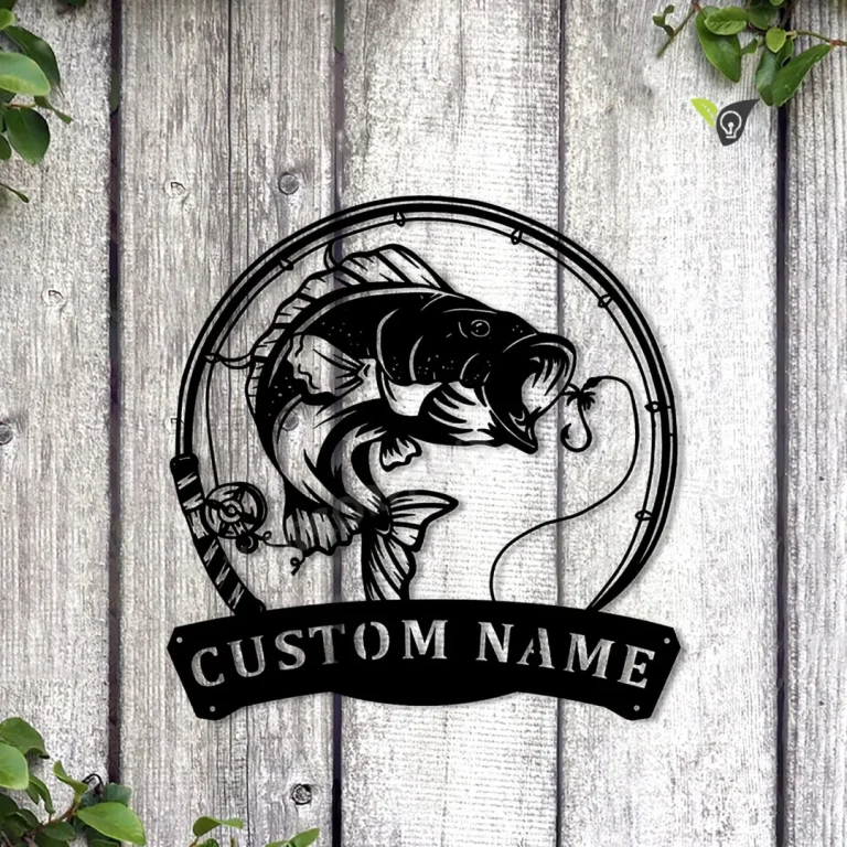 Personalized Bass Fishing Fish Pole Metal Sign Art, Custom Fishing Bass Metal Sign, Fishing Bass Gifts For Men, Fishing Bass Gift