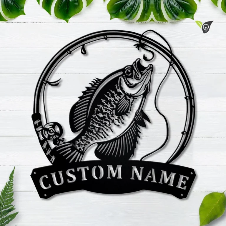 Personalized Black Crappie Fishing Fish Pole Metal Sign Art, Custom Black Crappie Fishing Metal Sign, Black Crappie Fishing Gift