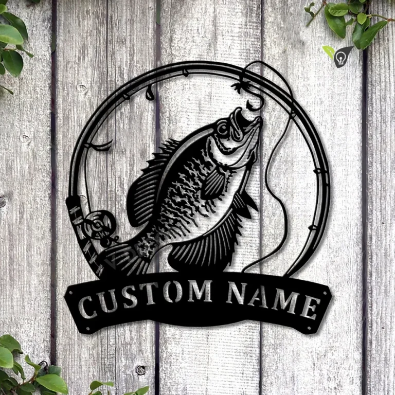 Personalized Black Crappie Fishing Fish Pole Metal Sign Art, Custom Black Crappie Fishing Metal Sign, Black Crappie Fishing Gift