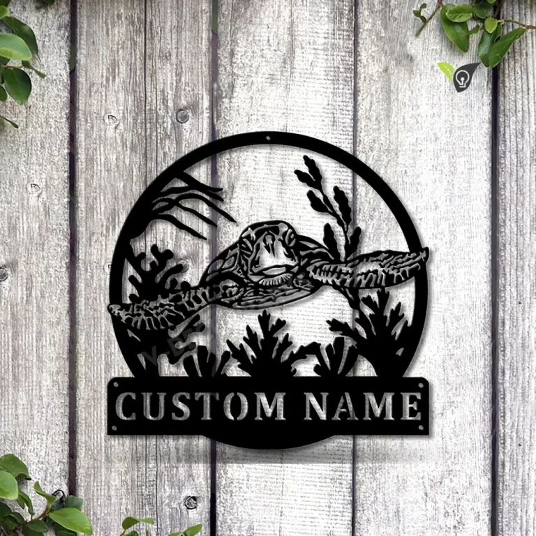 Personalized Sea Turtle Metal Sign Art V2, Custom Sea Turtle Monogram Metal Sign, Sea Turtle Gifts, Decor Decoration