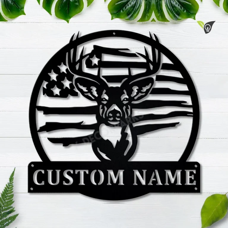 Usa Flag Deer Hunting Metal Sign Art, Metal Wall Art, Deer Antler Decor, Deer Camp Sign, Housewarming Outdoor Metal Sign