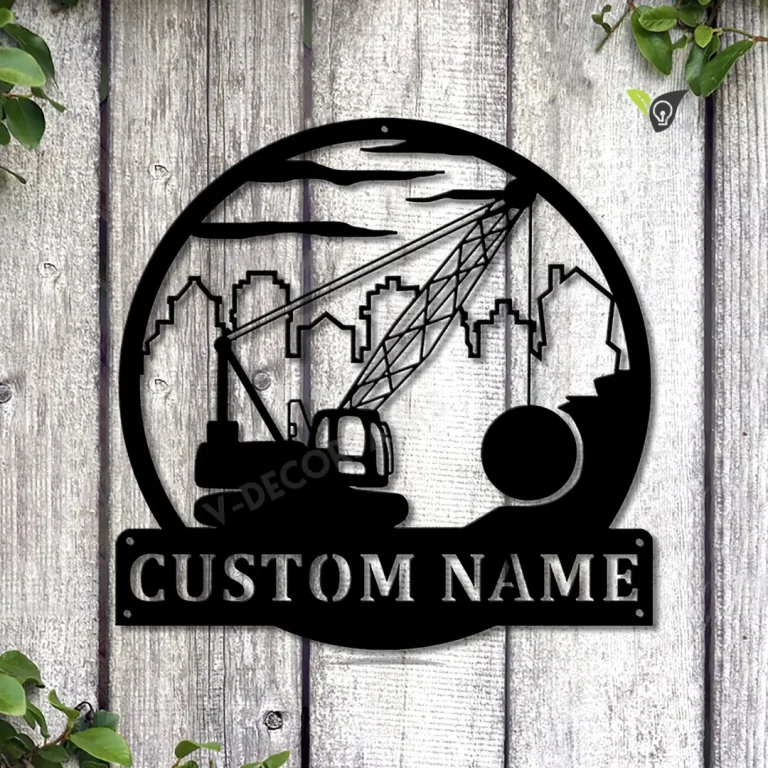 Personalized Wrecking Ball Crane Monogram Metal Sign Art, Custom Wrecking Ball Crane Metal Sign, Decor Decoration, Crane Gift