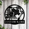 Personalized Bee Honeycombs Monogram Metal Sign Art, Custom Honey Bee Metal Wall Art, Bee Antler Decor, Housewarming Outdoor Metal Sign