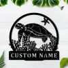 Personalized Sea Turtle Monogrammetal Sign Art, Custom Sea Turtle Monogram Metal Sign, Sea Turtle Gifts, Decor Decoration